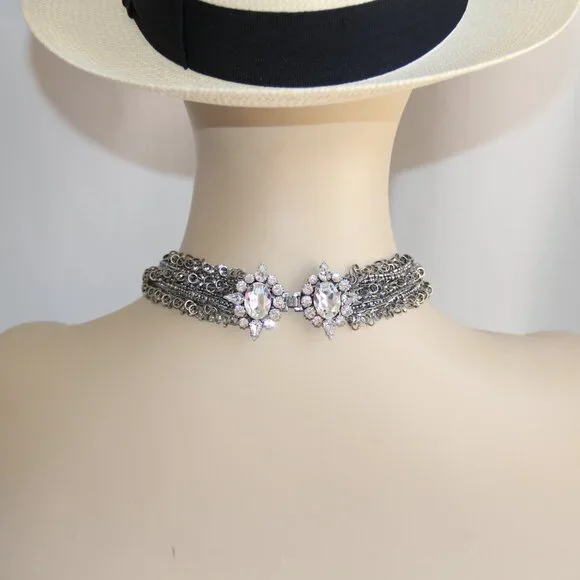 RARE Rodrigo Otazu Crystal Silver Statement Necklace - Picture 8 of 16